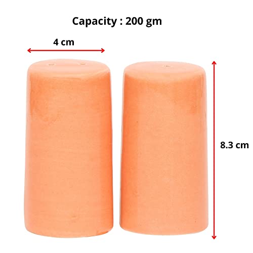 Image of QIMACPLUS Handcrafted Ceramic Salt and Pepper Shaker Set | Perfect Pour Holes for Kitchen, Dining Table, Picnic, Office, Restaurant, and Hotel | Set of 2 (Orange)
