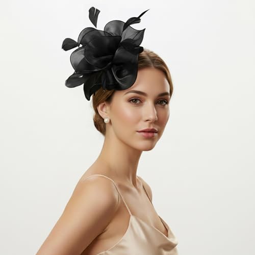 Image of DRESHOW Fascinators Hat Tea Party Headwear Ribbons Feathers on a Headband and a Clip for Women