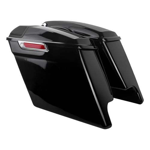 Alforjas rígidas estiradas de 5 pulgadas con tapas de altavoz para motocicletas Harley Touring: Road King, Road Glide, Street Glide, Electra Glide, Ultra Limited (2014-2023), cierre cromado rojo con reflector miniatura 1