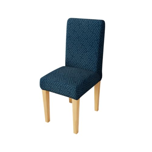 Image of Lukzer Elastic Dining Chair Cover - 1PC Pastel Marine Blue Grid Maze | Textured High Stretch Jacquard Seat Cover | Removable Washable Short Dining Chair Cover Protector Seat Slipcover | (CC-110-1)