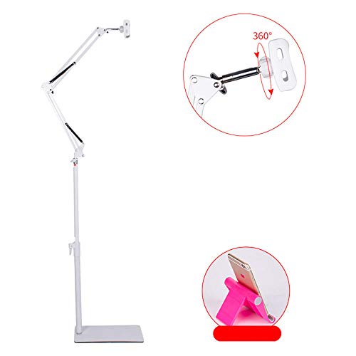 Weiß Aluminiumlegierung Tablethalter Kueche,Höhenverstellbar 70-150cm/27.6-59in Stativ Fuer Ipad Pro für Ipad, Ipad Mini Und Andere Innerhalb