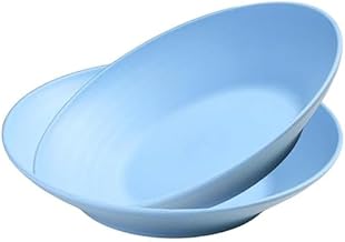 Dinner Plates Set Wheat Straw Plates Reusable Dishwasher and Microwave Safe Unbreakable Plates for Kids Shallow Bowl Plate Wide Rimmed Soup Bowls for Hotels, and Foodies(23cm) (2, Blue)