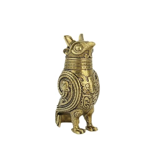 Ancient Owl ZUN Bronze Vessel Retro Style Metal Craft for Tea Table Entrance Decor Chinese Cultural Artifact Collectible