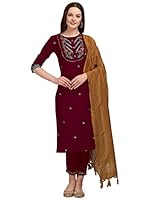 VredeVogel Cotton Blend Kurta Pant Set with Viscose Dupatta for Women, Maroon