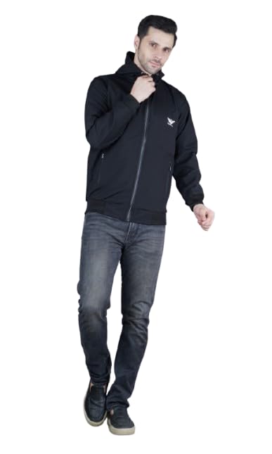 Linaria Regular Fit Men's Black Hooded Jacket, Casual Wear, Zipper Closure-picture-34