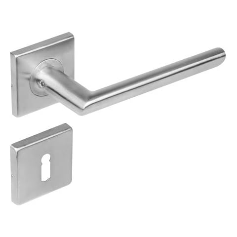 Intersteel Satin Stainless Steel "Oval Angle 90 Degree On Rose Square With Keyhole Escutcheons" Door Handle Set Cover