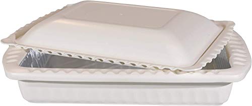 Foil Decor Serving and Casserole Carrier for 9x13 Foil Pans Heat Resistant wHandles Lid Locks in Place for Safe and Easy Carrying Lid Doubles as a Serving Dish 2 Aluminum Pans included BPA Free