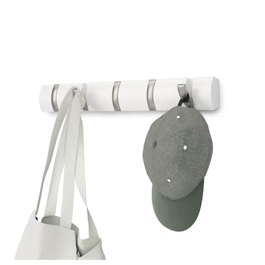 Umbra Flip Perchero de pared con 5 ganchos extraíbles, Álamo, Blanco