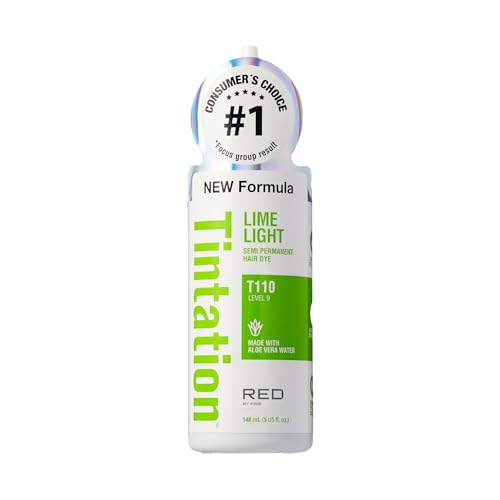 Red by Kiss Tintation Semi-Permanent Hair Color, Aloe Vera Water Based, Argan Oil, Olive Oil, Collagen & Keratin, Long-Lasting Color Dye (Lime Light, 5 Fl Oz)