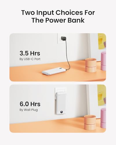 Image of Portable Charger with Wall Plug, Slim USB C Power Bank with Built-in Cables, 10000mah LED Display External Battery Pack Compatible with iPhone /Android & More(White)