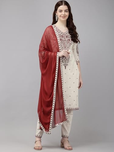 Image of Vedic Cotton Kurta Pant Set With Dupatta For Women Festival Wear | Printed Kurta Pant and Dupatta | Embroidered Straight Kurta Pant With Dupatta Set For Women
