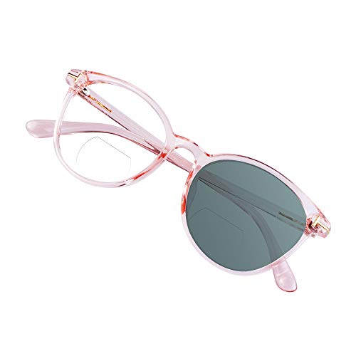 Bifocal Reading Glasses Photochromic Dark Gray Sunglasses, Classic Retro Oval Eyewear Reduce Fatigue (Up+0.00/Down+1.25)