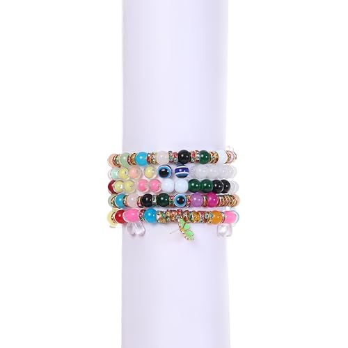 Image of Ambitieux DIY Bracelet Making Kit 575+ Beads Jewelry Set With Glass,Double,Charms Pendants Accessories,Evil Eye,Elastic Thread,Cutter & Jute Bag Craft Kit For Girls,Kids & Adults (Jelly),Multicolor