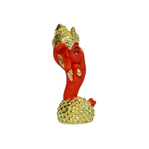 Image of Gold Plated Neck Laddu Ganesha | Ganpati Idol for Car Dashboard, Office, Work Desk Desk & Home Temple | Prosperity & Protection |Red & Gold | Height 3.3 Inch