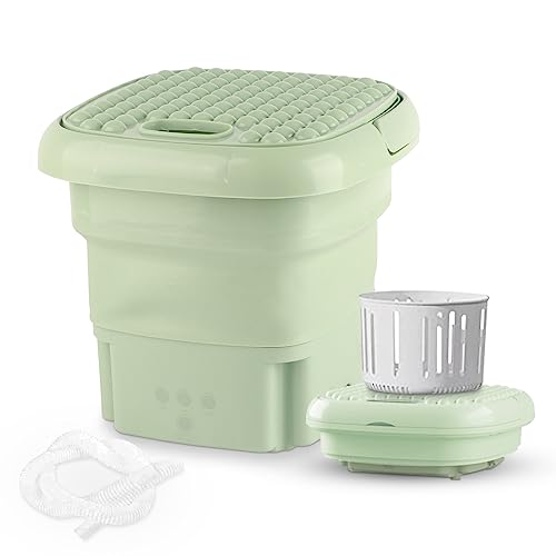 Portabel Tvättmaskin Med Avloppskorg,Mini Bärbar Bucket Washer, Hopfällbar Liten Tvättmaskin För Underkläder, Strumpor, Babykläder, Handdukar, Perfekt För Camping, Resor, Lägenhet(Grön)