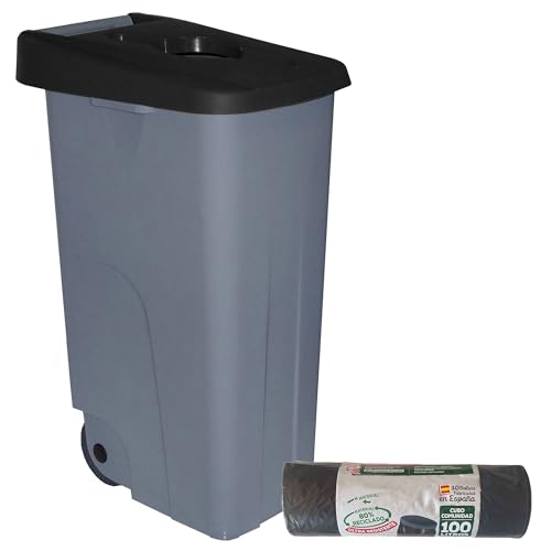 WELL HOME - Contenedor Abierto 85L Negro H.76cm + Rollo 10 bolsas de basura 100L