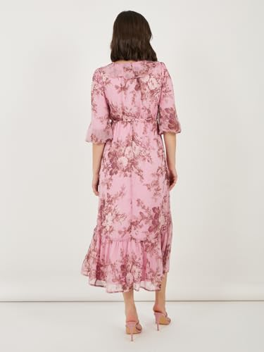 Image of Styli Women Printed Ruffle Neck Puff | Sleeves A-Line Maxi Dress | Stylish One Piece Dress for Party, Casual & Evening Outfits