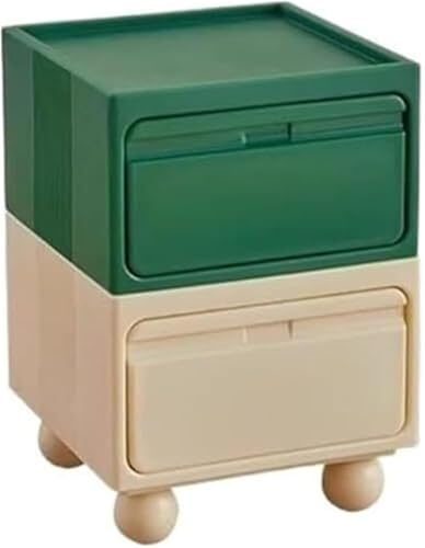 Multi-Functional 2-Tier Stackable Plastic Side Table with 2 Drawers, Small Nightstand &amp; Coffee Table for Home Storage - Practical &amp; Stylish (Multi-Colored)