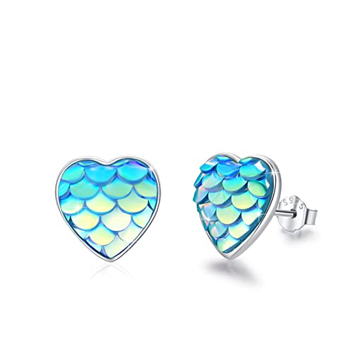 Pendientes de corazón en plata 925 con diseño de sirena para mujer