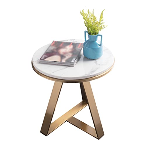 YCWZKJ Mesa de Centro Redonda Moderna, Mesa Auxiliar para sofá, con Estructura de Metal Resistente, fácil de Montar, Ideal para salón y Dormitorio (Blanco)