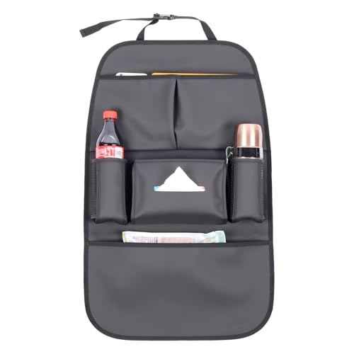 pefirst Car Backseat Organizer for Kids, Car Back Seat Storage Bag With 3 Pockets, 2 Drinks Holders, Water Resistant, Kids Toy Storage Kick Mat Back Seat Protector for Toddlers (Black 1-Pack)