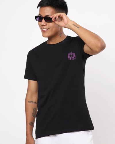Image of Bewakoof Men's Typography Regular Fit Half Sleeve Round Neck Pure Cotton T-Shirt