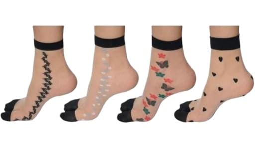 Women girls summer net socks pack of 5 ankle length silk fabric solid pattern regular fit soft breathable lightweight stretch comfortable daily use socks set Multi-picture-16