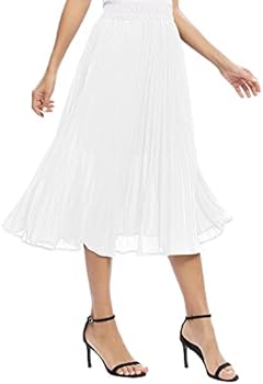 Dames Casual Chiffon Elastische Taille A-lijn Geplooid Midi Rokken met Zakken(XL, Marineblauw