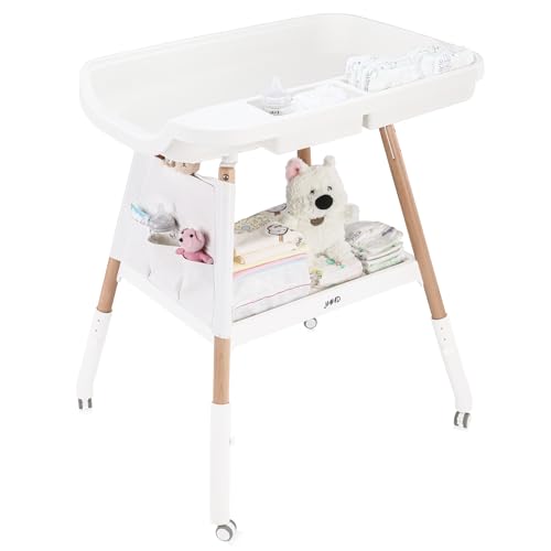 Image of JMMD Baby Changing Table, Changing Station for Nursery, Adjustable Height Diaper Station with Waterproof Changing Pad and Storage for Baby 0-5 Months, White Storage