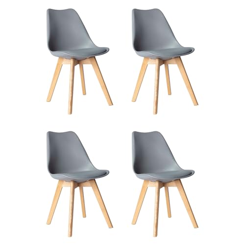 Minimal DECO Pack 4 sillas Gris de Comedor Frankfurt diseño nórdico Moderno, Asiento Acolchado ergonómico con Patas de Haya Maciza, Estilo contemporáneo versátil para Interiores Modernos