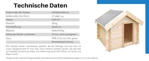 Hundehütte Outdoor kleine Hunde – Hundehaus Holz für Kleiner Rassen, wasserfestes Dach 76 x 99 x H80 cm, Größe S, Timbela M401-1