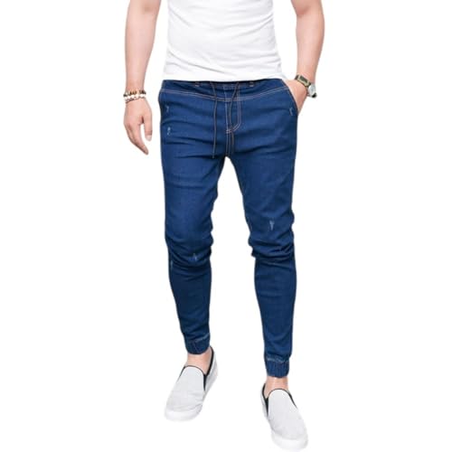 Jeans Pants Trouser Denim Tight Water Washed Blue Stretch Small Foot Elastic Pant Mouth Trendy Commuter for Man