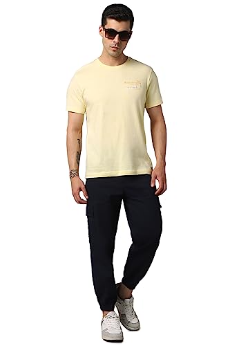 Image of Hubberholme Men's Regular Fit Cotton Trousers, Ankle Length Button Closure Elasticated Waist Cargo Joggers
