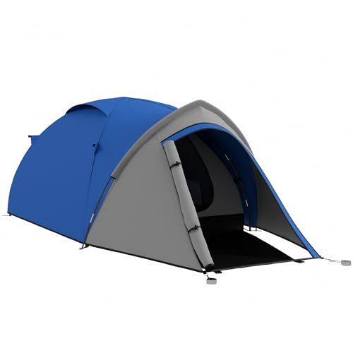 Outsunny Two-Man Camping Tent Dome Tent with Weatherproof Shell, Vestibule & Windows, for Fishing & Hiking, Blue and Grey