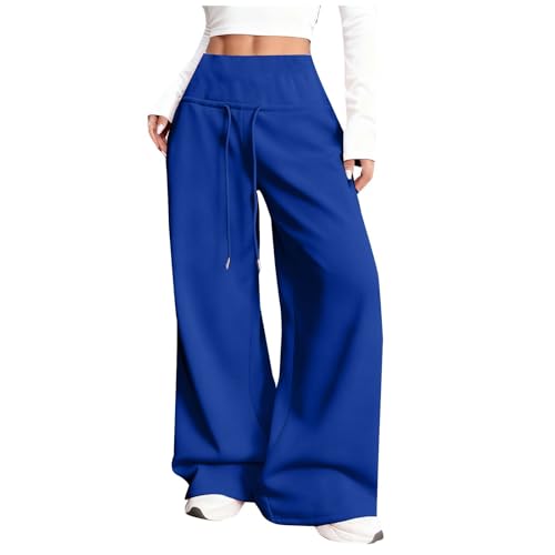 Womens Sweatpants Wide Leg Drawstring Casual Baggy High Waist Winter Fall Pants Workout Trousers Fashion Streetwear S-2XL Blue