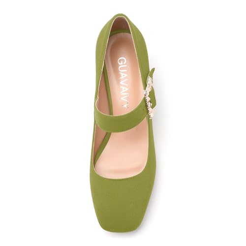 Women's Pumps, Square Toe Mid Chunky Heels, Rhinestones Buckle Backstrap Shoes, Fashion Mary Jane for Wedding Party Working3