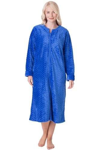 Robe de chambre polaire douce femme haut de gamme Camille peignoir bleu 46-48