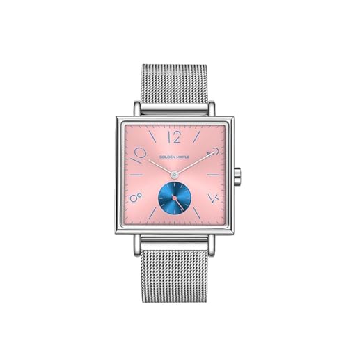 GOLDEN MAPLE Fancy Ladies Watches Swiss Quartz Movement Watches for Women Square Watch with Adjustalbe Band - Rainbow Series (Pink)