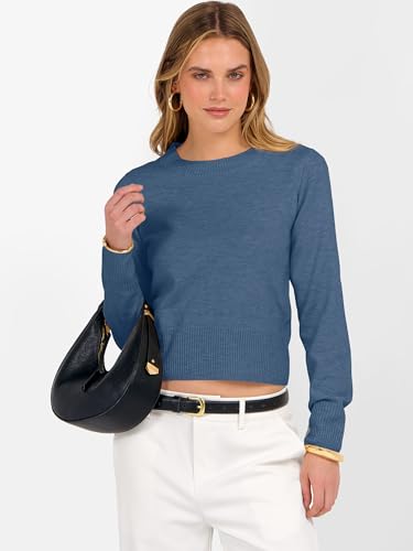 Image of ANRABESS Women's Long Sleeve Sweaters Cropped Crew Neck | Business Casual Tops,Light Weight Comfy Knit,Pullover ShortSweater,Basic Classic,Fall Fashion Winter Layer Clothes