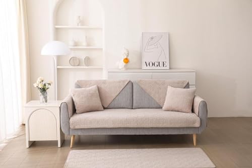 Image of HOMETHREADS Innovative Premium Velvet Sofa Cover Mat with PVC Backing for Non-Slip Comfort (C Beige, 1 Seater | 70x70cm)