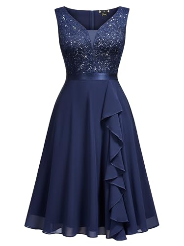 Image of MISSMAY Women's Vintage V-Neck Sequin Formal Party A-Line Dress