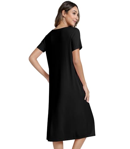 Image of NACHILA Women's Nightgowns-Viscose Made from Bamboo,Short Sleeve Nightshirt Soft Sleep Shirts Cool Sleep Dress with Pockets