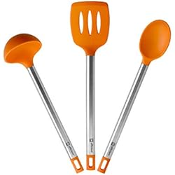 Cazos De Cocina Bra BRA Efficient Set 3 utensilios cocina, 36.5 cm, espátula, cuchara, cazo, Acero INOX, Nailon y Silicona