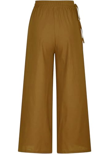 Image of KOTTY Women's Crumble Fabric High Waist Solid Color Drawstring Wide Leg Trousers Loose with Pockets
