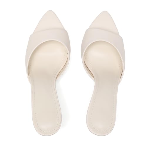 Image of Riekhany High Heel Mules for Women Slip On Open Pointed Toe Classy Patent Leather Stiletto Pumps Formal Slingback Mule Sandals Dress Walking Shoes