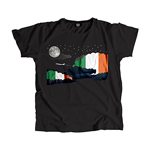 T-shirt Ireland Night Clouds pour homme et femme en coton noir