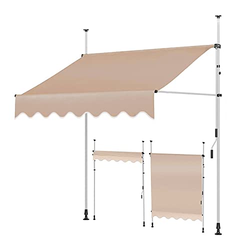 Traglo Manual Retractable Awning Sun Shade Shelter Polyester Made Outdoor Canopy Adjustable Pergola Shade Cover With Uv Protection And Easy Crank Opening For Patio Deck 78In Whiteframe-Beige #TOP3