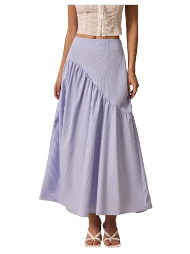 Milumia Women's Striped Print Layered Long Skirt Ruffle Flowy A Line Maxi Skirts