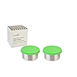 LunchBots 2.5 oz Leak Proof Dips Containers - Set of 2 (2.5 oz) - Spill Proof in Bags and Bento Boxes - Food Grade Stainless Steel with Silicone Lids - Dishwasher Safe - Green