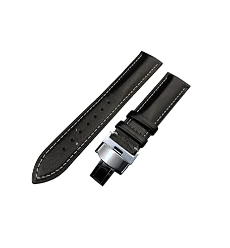 Image of 18mm 19mm 20mm 21mm 22mm 23mm 24mm Genuine Leather Butterfly Deployment Clasp Buckle Watch Band Strap Black Dark Brown TAN Blue Rose Black Gold White